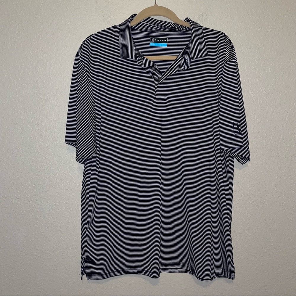 PGA Tour Black and White Striped Golf Polo